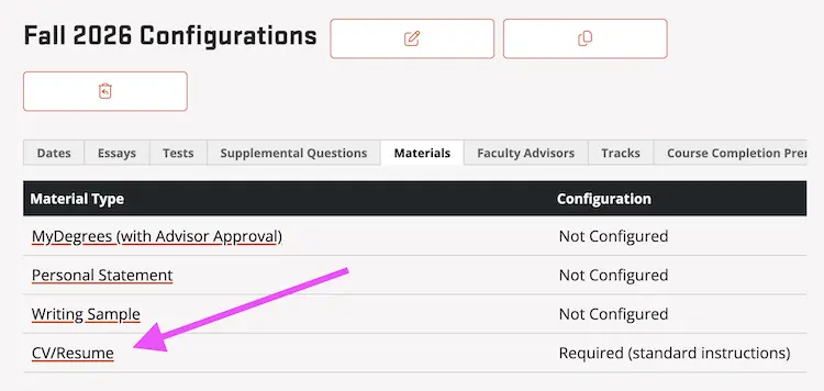 Arrow pointing to the CV/Resume option
