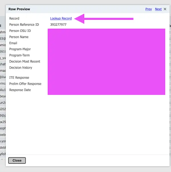 Screenshot showing the lookup record link